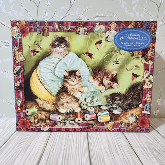 NWT Cynthia Hart's Victorian Cats Sewing with Kittens 1000 Pc. Jigsaw Puzzle OS - Picture 1 of 7